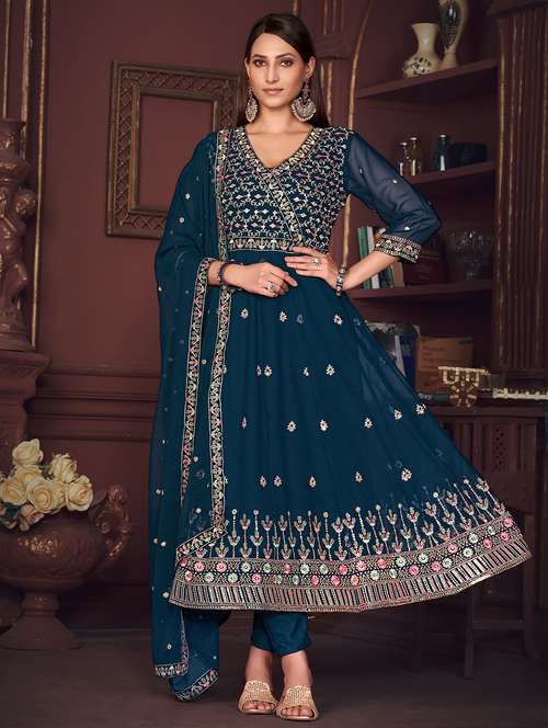 women embroidered semi-stitched anarkali suit set - 21934014 - Very Small Image - 1