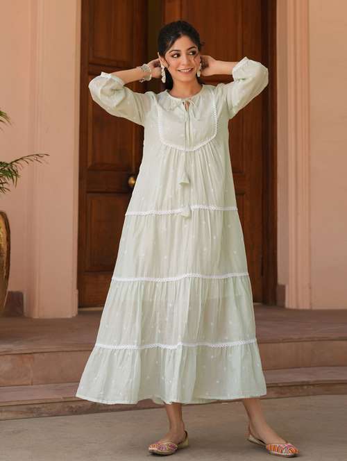 women neo mint long sleeve tiered ethnic dress - 21941513 - Very Small Image - 1