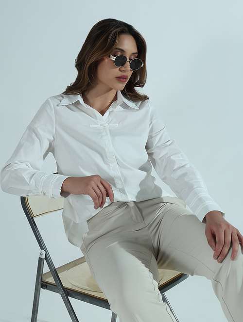 women solid collared long sleeve shirt - 21941696 - Very Small Image - 1