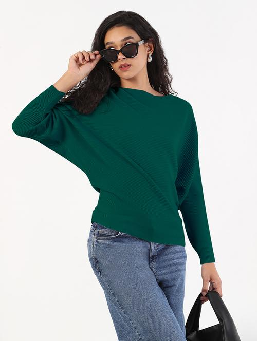 women solid batwing sleeve regular top - 21941971 - Very Small Image - 1