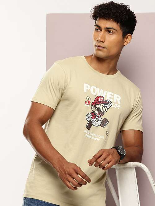 men front print round neck regular fit t-shirt - 21943494 - Very Small Image - 1