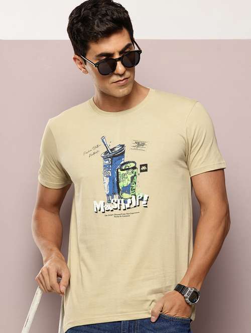 men front print round neck regular fit t-shirt - 21943504 - Very Small Image - 1
