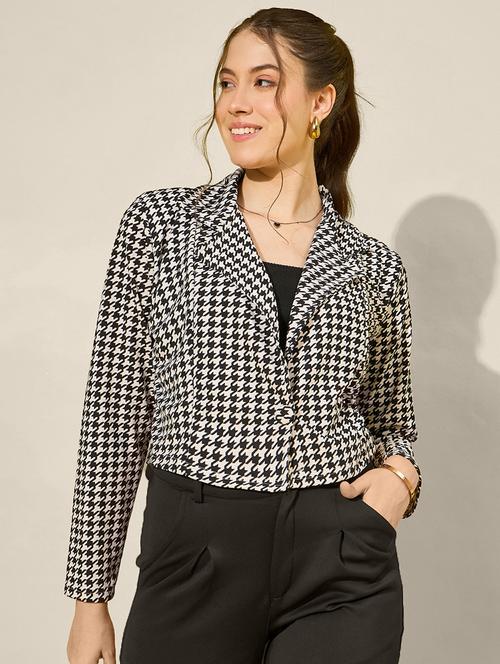 women houndstooth print long sleeve crop blazer - 21947420 - Very Small Image - 1
