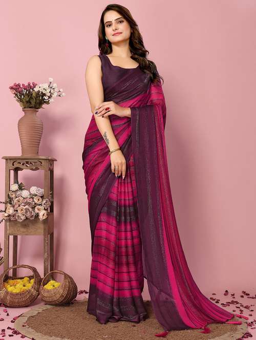 women striped ready to wear saree with blouse - 21960372 - Very Small Image - 1