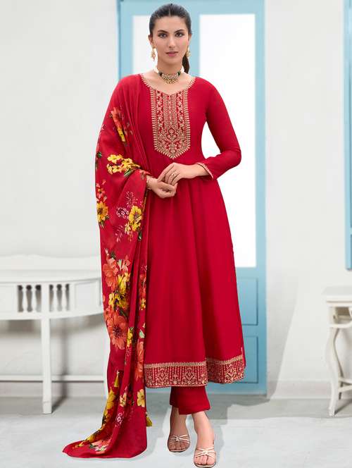 women red long sleeve anarkali kurta pant with dupatta set - 21963480 - Very Small Image - 1