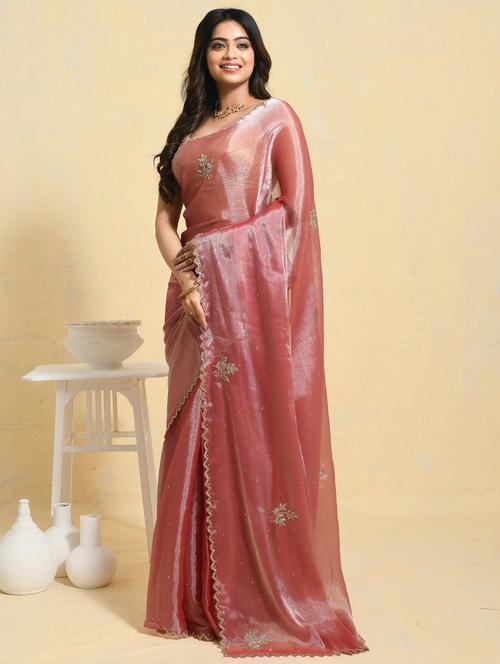 women solid with work embellished saree with blouse - 21965521 - Very Small Image - 1
