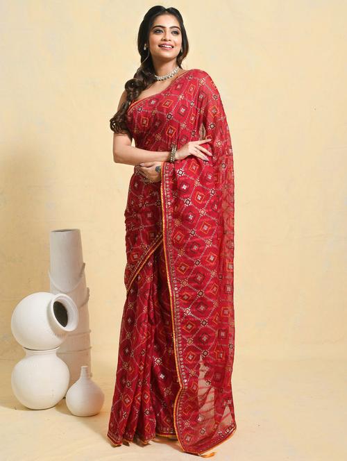 women printed casual wear saree with blouse - 21965541 - Very Small Image - 1