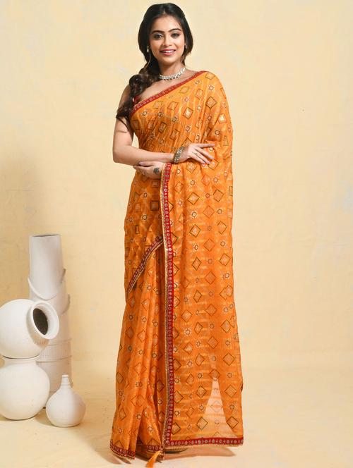 women printed casual wear saree with blouse - 21965545 - Very Small Image - 1