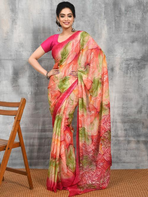 women printed casual wear saree with blouse - 21965591 - Very Small Image - 1
