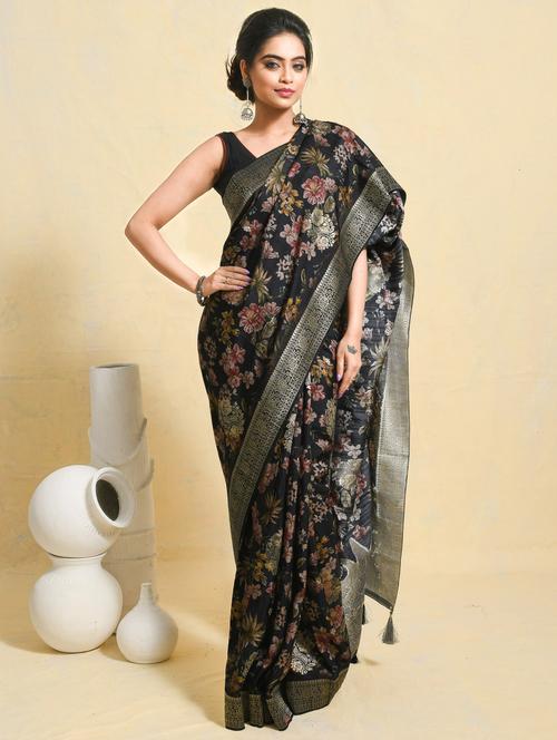 women floral printed bordered saree with blouse - 21965607 - Very Small Image - 1