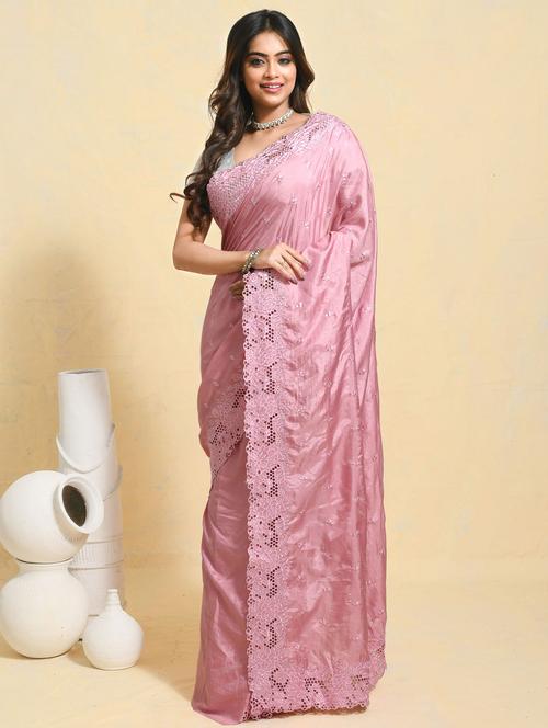 women solid with work embroidered saree with blouse - 21965631 - Very Small Image - 1