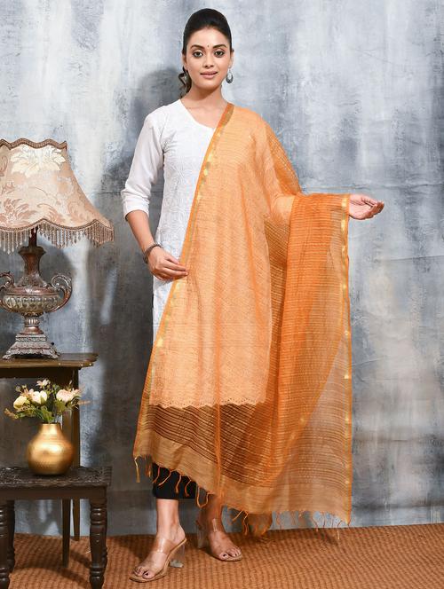 women orange striped dupatta - 21965736 - Very Small Image - 1