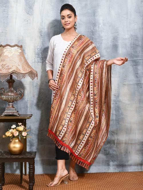 women beige printed dupatta - 21965765 - Very Small Image - 1