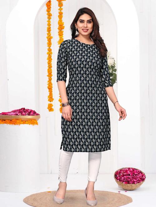 women printed three quarter sleeve straight kurta - 21965923 - Very Small Image - 1