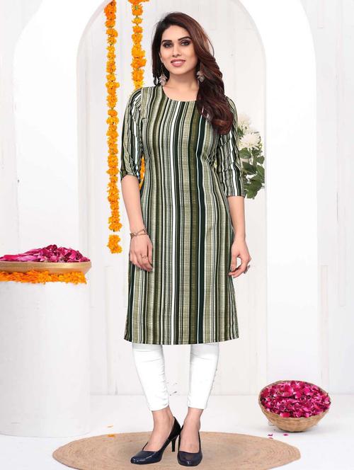 women striped three quarter sleeve straight kurta - 21965930 - Very Small Image - 1