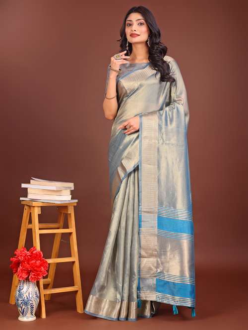 women solid with bordered saree with blouse - 21969865 - Very Small Image - 1