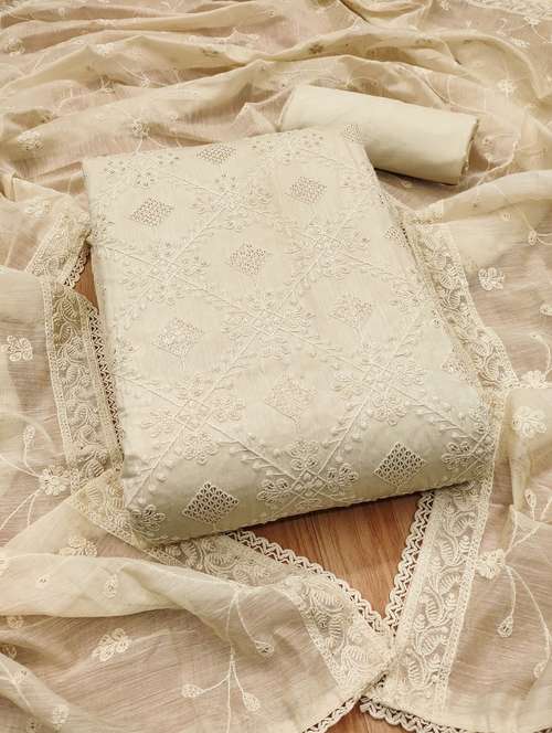 women solid with work embroidered unstitched suit set - 21972523 - Very Small Image - 1