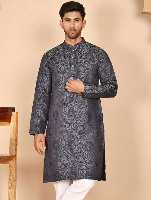 men self design mandarin neck long kurta - 21978490 - Very Small Image - 1