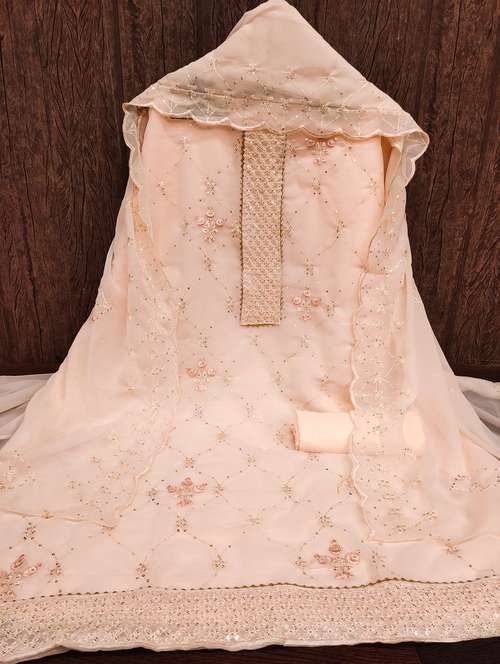 women solid with work embellished unstitched suit set - 21978530 - Very Small Image - 1