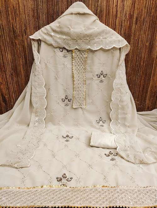 women solid with work embellished unstitched suit set - 21978533 - Very Small Image - 1