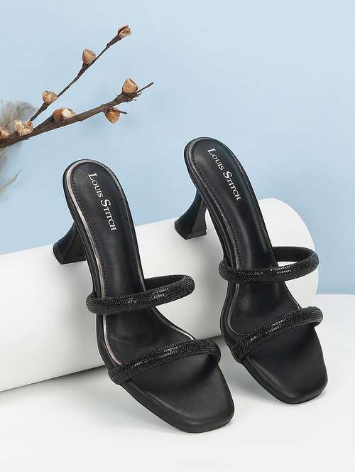 women black solid slip on heels - 21980907 - Very Small Image - 1