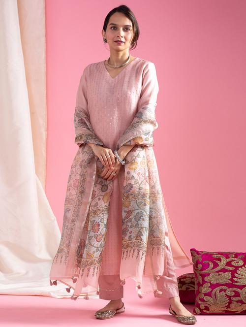 women three quarter sleeve kurta pant with dupatta set - 21987382 - Very Small Image - 1