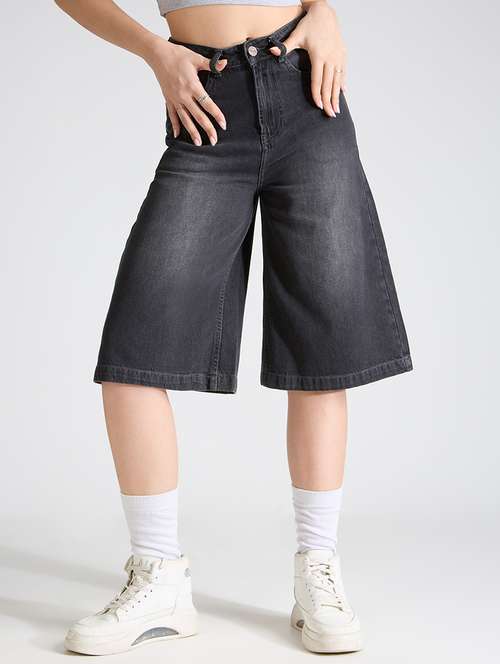 women washed high rise denim bermuda short - 21991221 - Very Small Image - 1