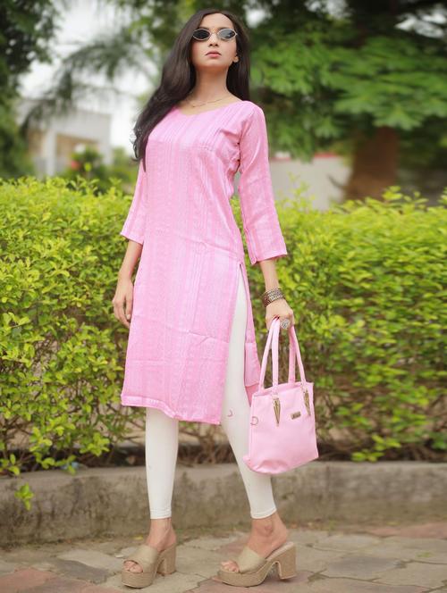 women self design three quarter sleeve straight kurta - 21999980 - Very Small Image - 1