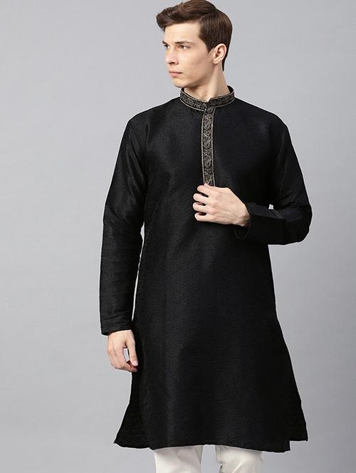 men solid mandarin collar long sleeve kurta - 22001083 - Very Small Image - 1