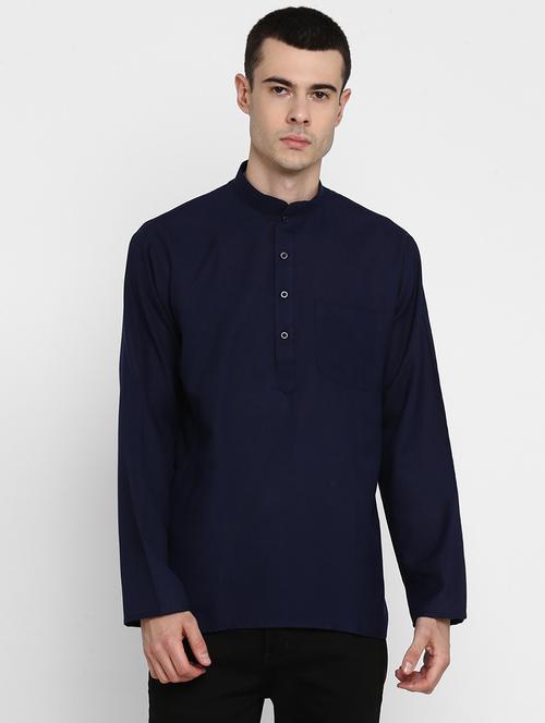 men solid mandarin collar long sleeve short kurta - 22001153 - Very Small Image - 1