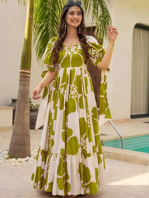 women floral print puff sleeve tiered maxi dress - 22001266 - Very Small Image - 1