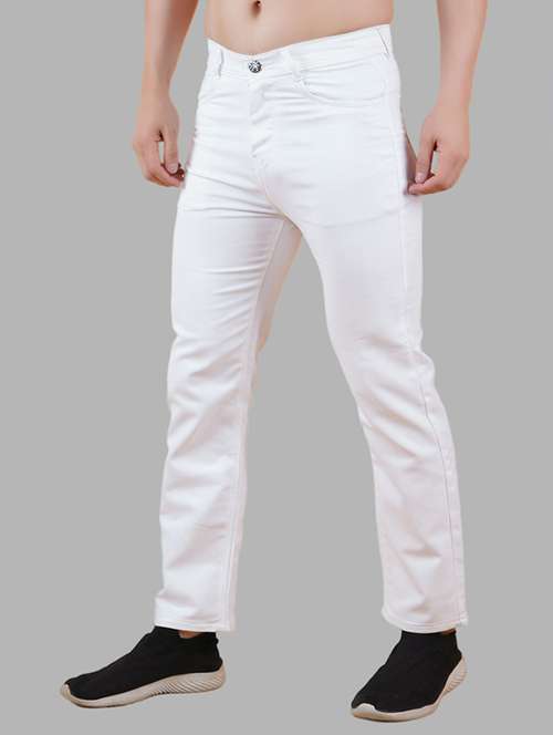 men white plain mid rise straight fit jeans - 22012253 - Very Small Image - 1