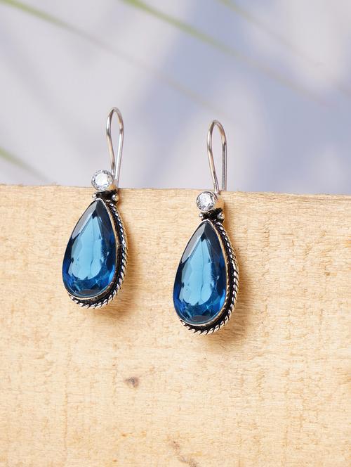 blue & silver toned classic design crystal drop earrings - 22014471 - Very Small Image - 1