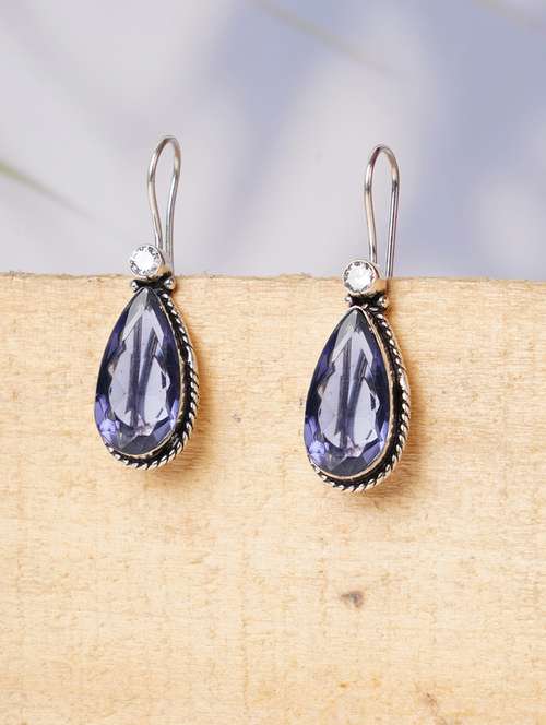 purple & silver toned classic design crystal drop earrings - 22014474 - Very Small Image - 1