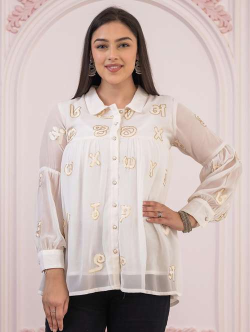 women typographic long sleeve shirt top - 22014712 - Very Small Image - 1