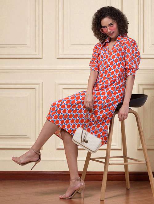 orange rayon aline dress - 22026060 - Very Small Image - 1