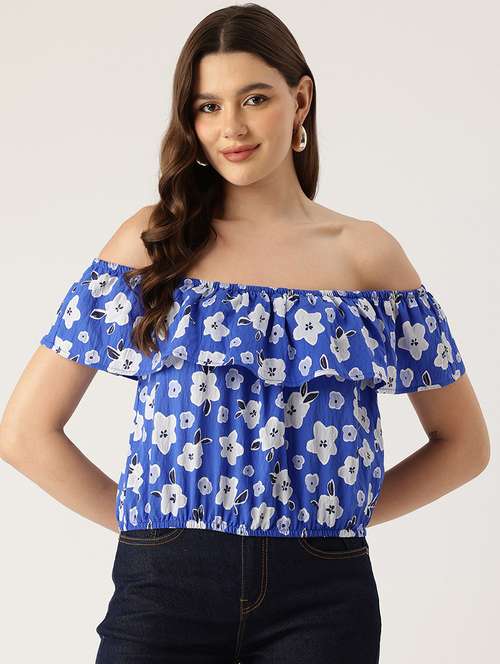 women floral print off shoulder crop top - 22028471 - Very Small Image - 1