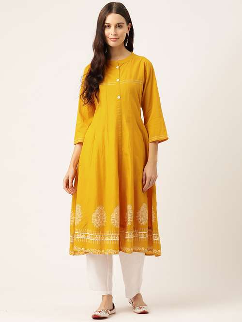 women printed three quarter sleeve a-line kurta - 22028572 - Very Small Image - 1