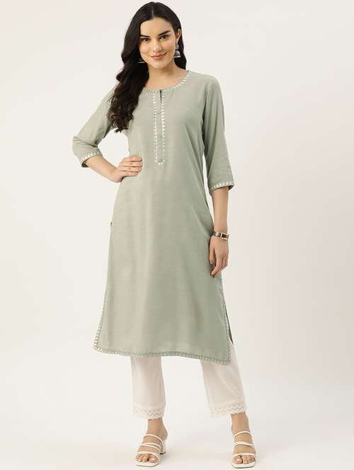women solid three quarter sleeve straight kurta - 22028857 - Very Small Image - 1
