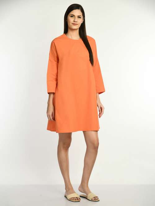 women orange solid long sleeve t-shirt dress - 22028876 - Very Small Image - 1