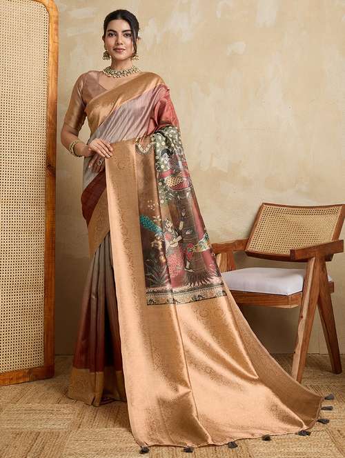 women printed bordered saree with blouse - 22030039 - Very Small Image - 1