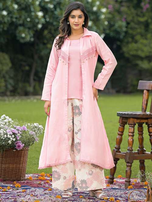 women solid long sleeve fusion set - 22030119 - Very Small Image - 1