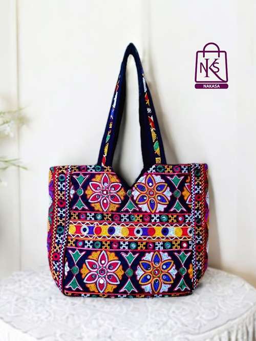 women embroidered with mirror work tote bag - 22033614 - Very Small Image - 1