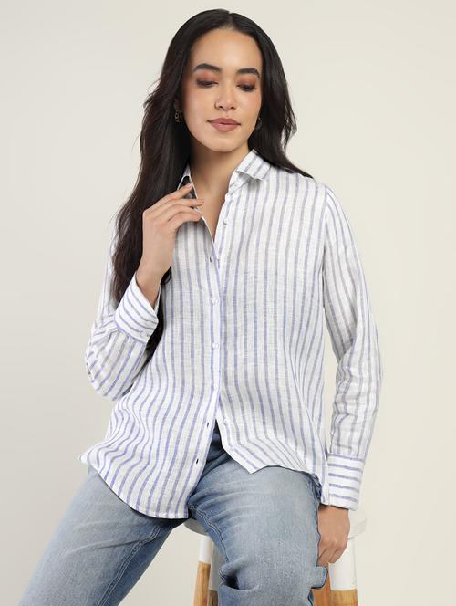 women striped collared long sleeve shirt - 22038385 - Very Small Image - 1