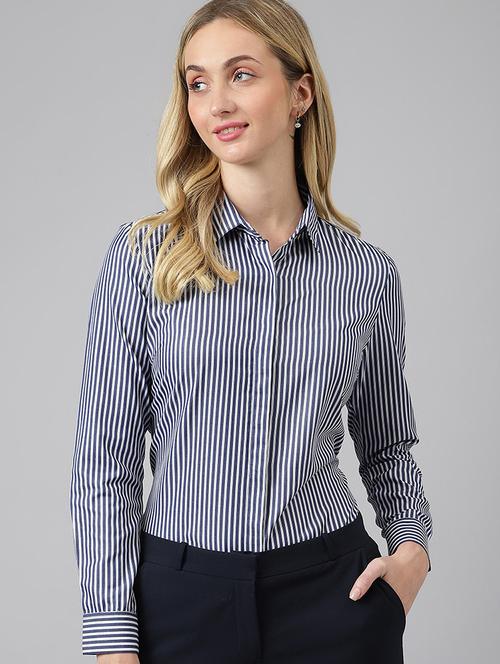 women striped collared long sleeve shirt - 22038452 - Very Small Image - 1
