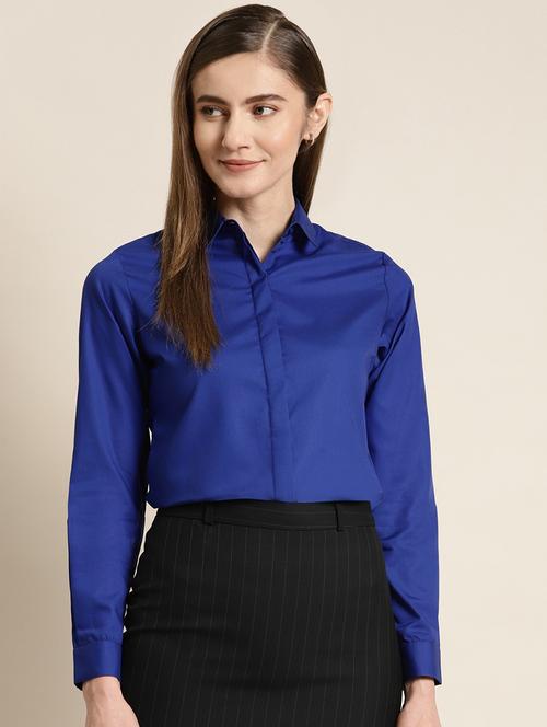 women solid collared long sleeve shirt - 22038476 - Very Small Image - 1