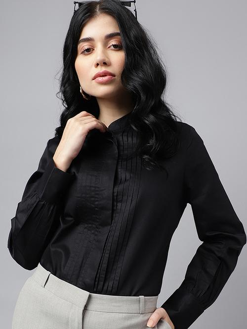 women mandarin collared long sleeve regular fit shirt - 22038644 - Very Small Image - 1