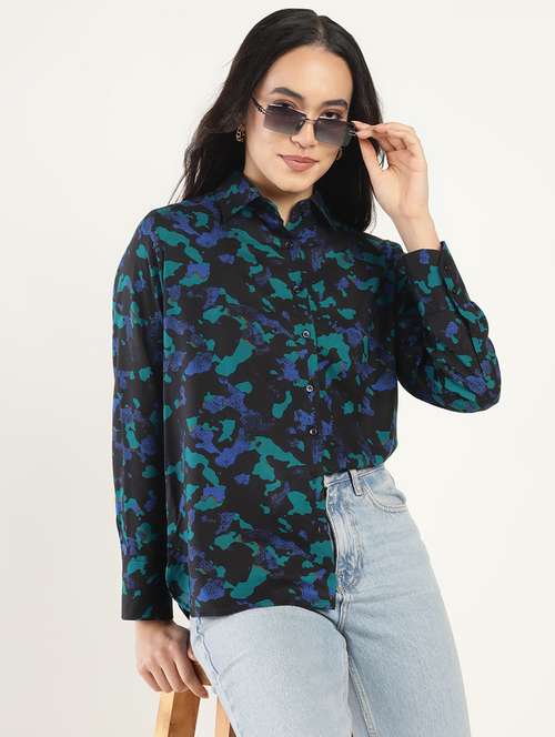 women printed collared long sleeves shirt - 22038813 - Very Small Image - 1