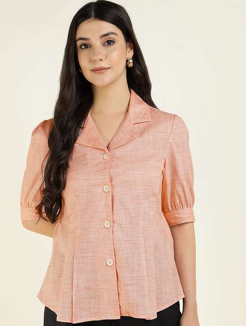 women solid lapel collar puff sleeve shirt - 22038841 - Very Small Image - 1