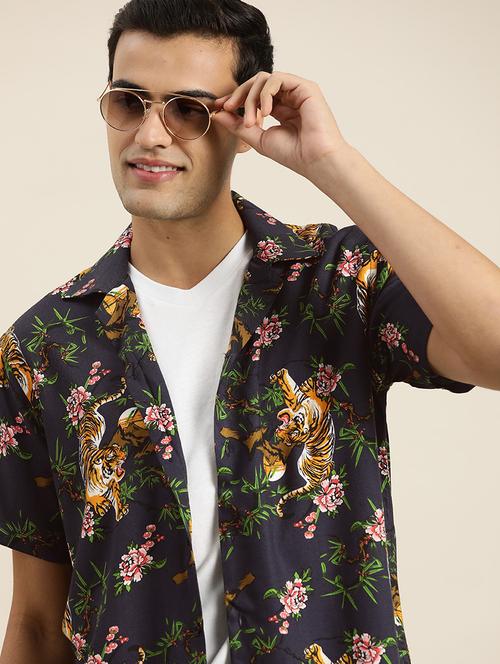 men printed cuban collared short sleeve loose fit shirt - 22038939 - Very Small Image - 1